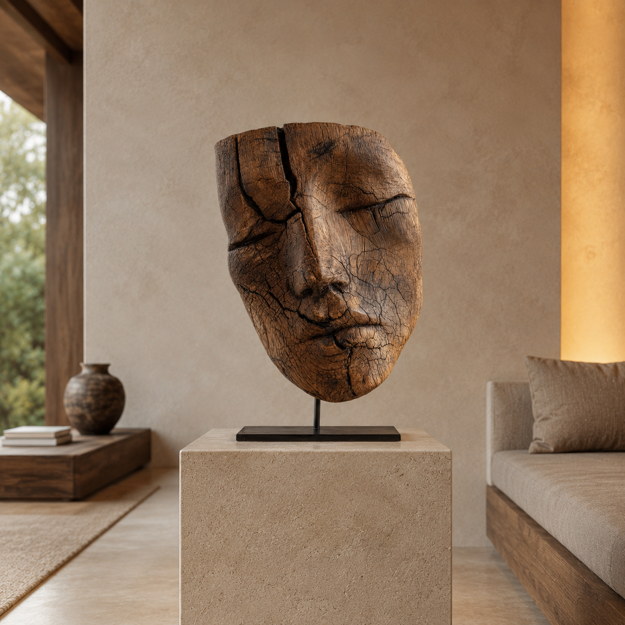 ARBYNART Weathered Guardian Face Sculpture