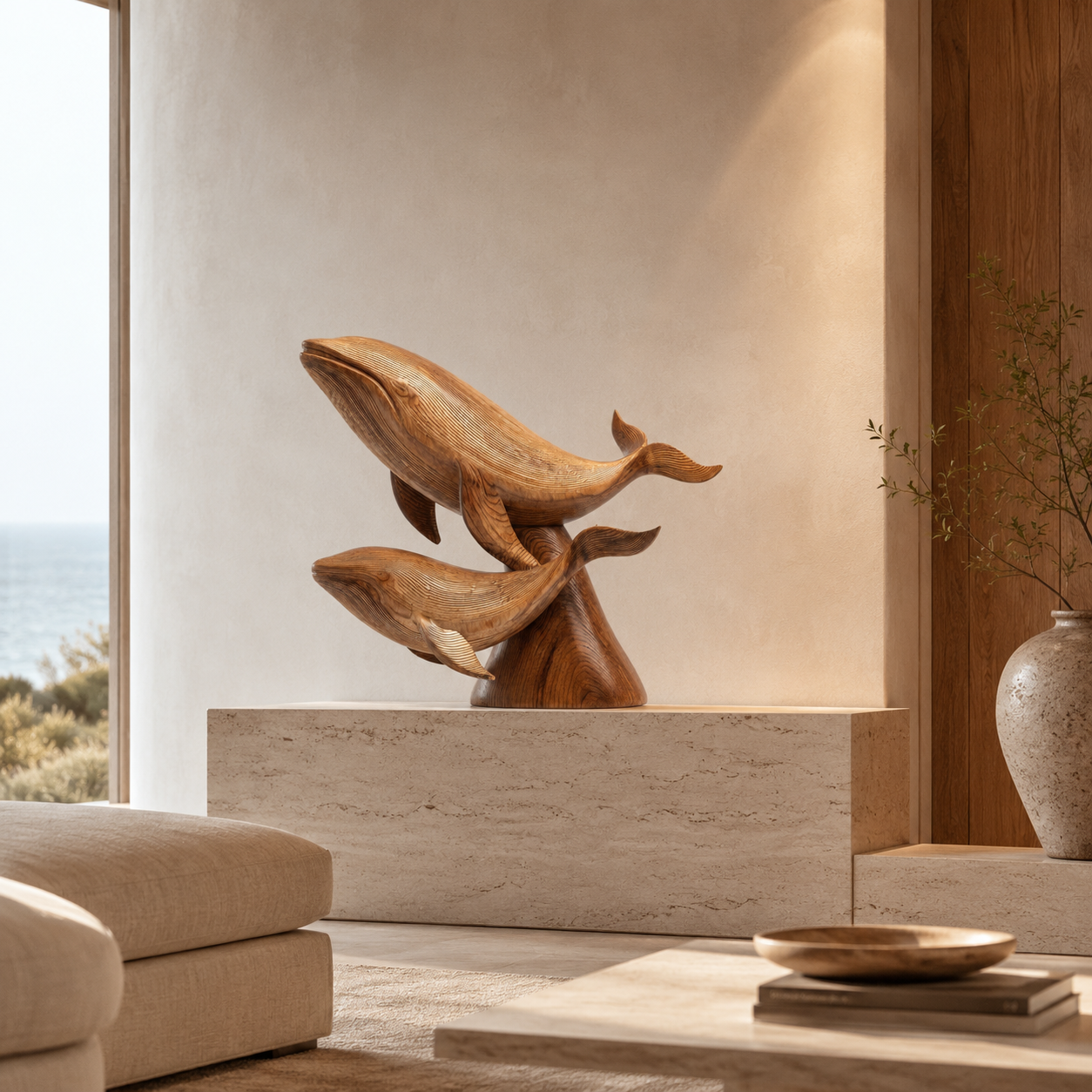 ARBYNART Whale Family Wood Sculpture