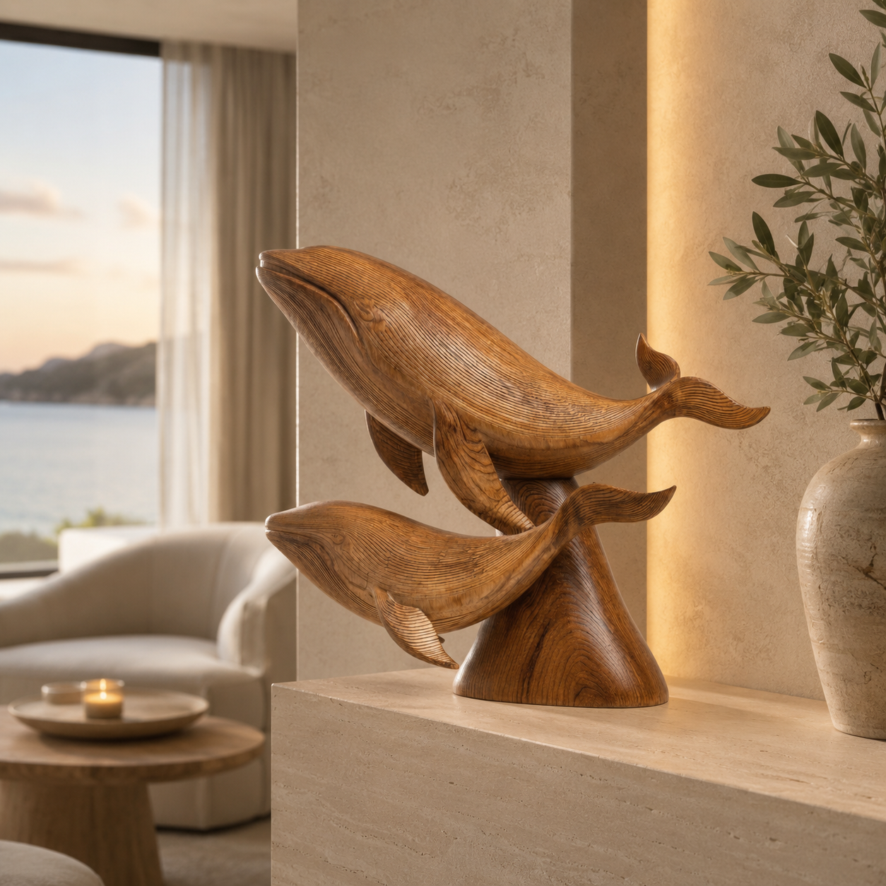 ARBYNART Whale Family Wood Sculpture