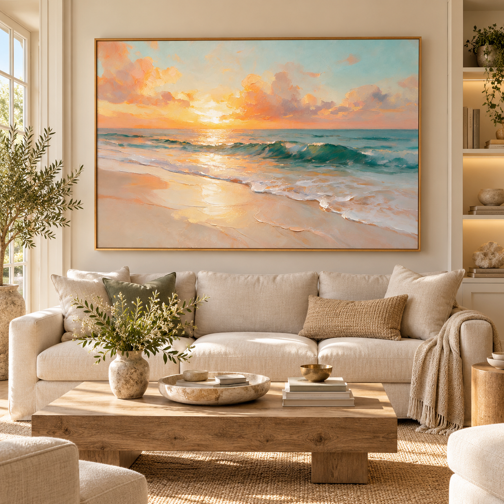 ARBYNART Impressionist Art | Amber Sky above Rolling Green Waves