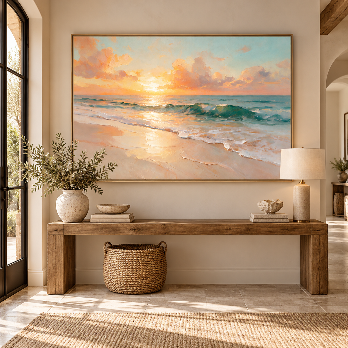 ARBYNART Impressionist Art | Amber Sky above Rolling Green Waves