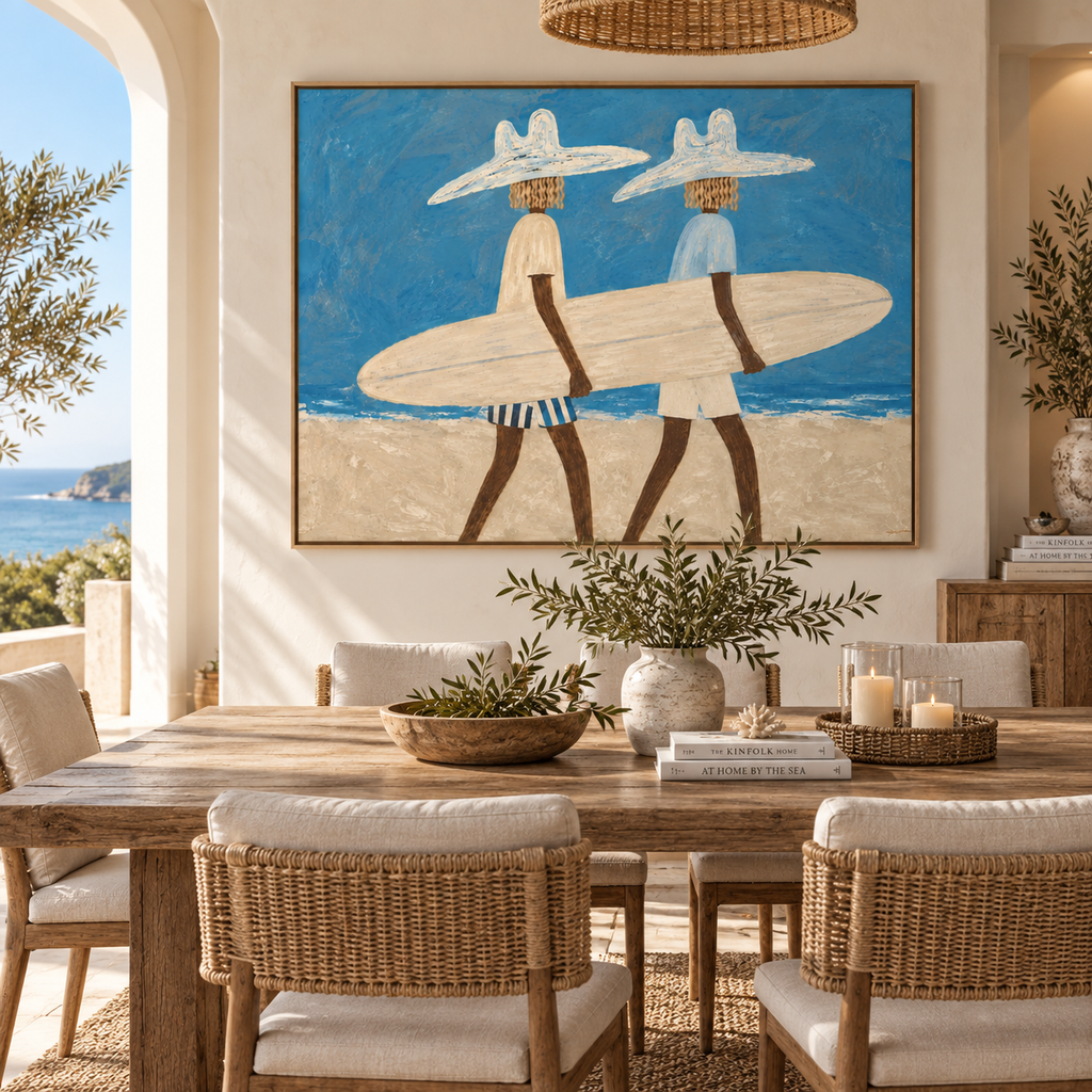 ARBYNART Vintage Americana Art | Beachside Cowboy Surfers