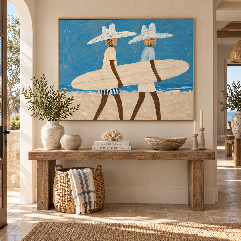 ARBYNART Vintage Americana Art | Beachside Cowboy Surfers