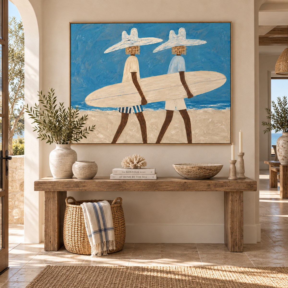 ARBYNART Vintage Americana Art | Beachside Cowboy Surfers