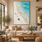 ARBYNART Impressionist Art | Blue Umbrella on a Busy Shore
