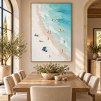 ARBYNART Impressionist Art | Blue Umbrella on a Busy Shore