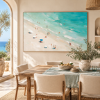 ARBYNART Impressionist Art | Blue Umbrella on a Slanted Beach