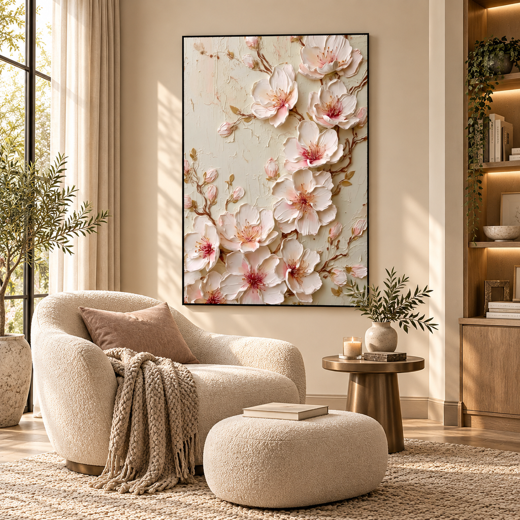 ARBYNART 3D Textured Art | Blush Blossom Relief