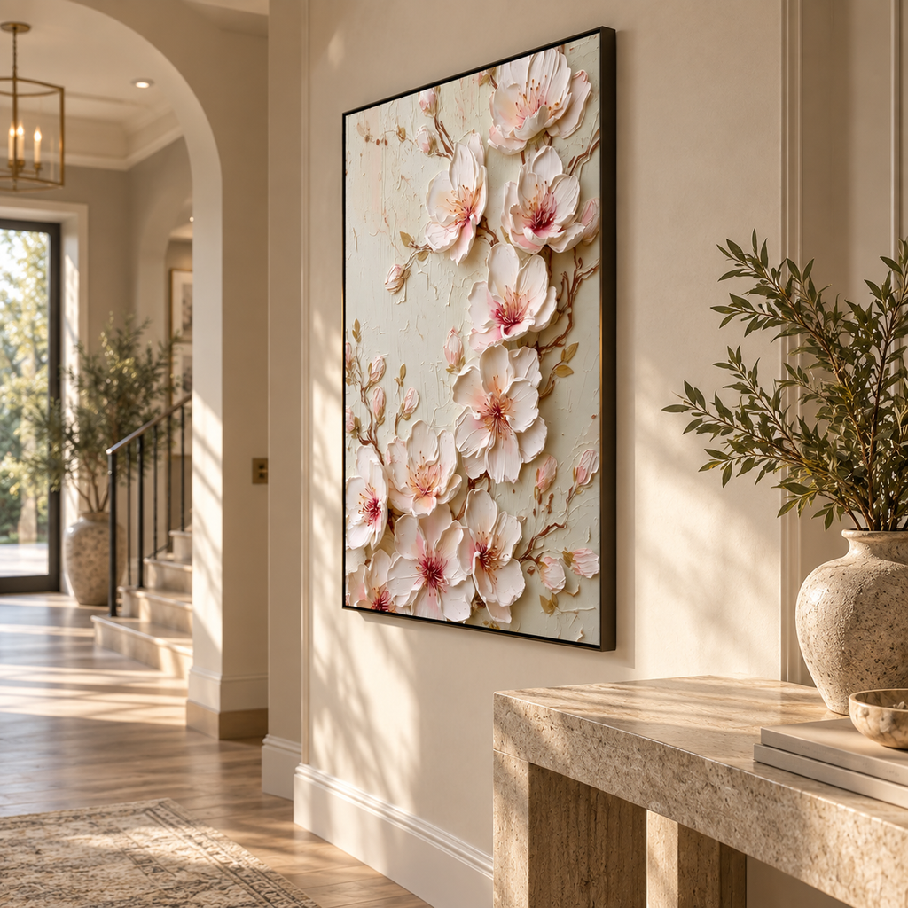 ARBYNART 3D Textured Art | Blush Blossom Relief