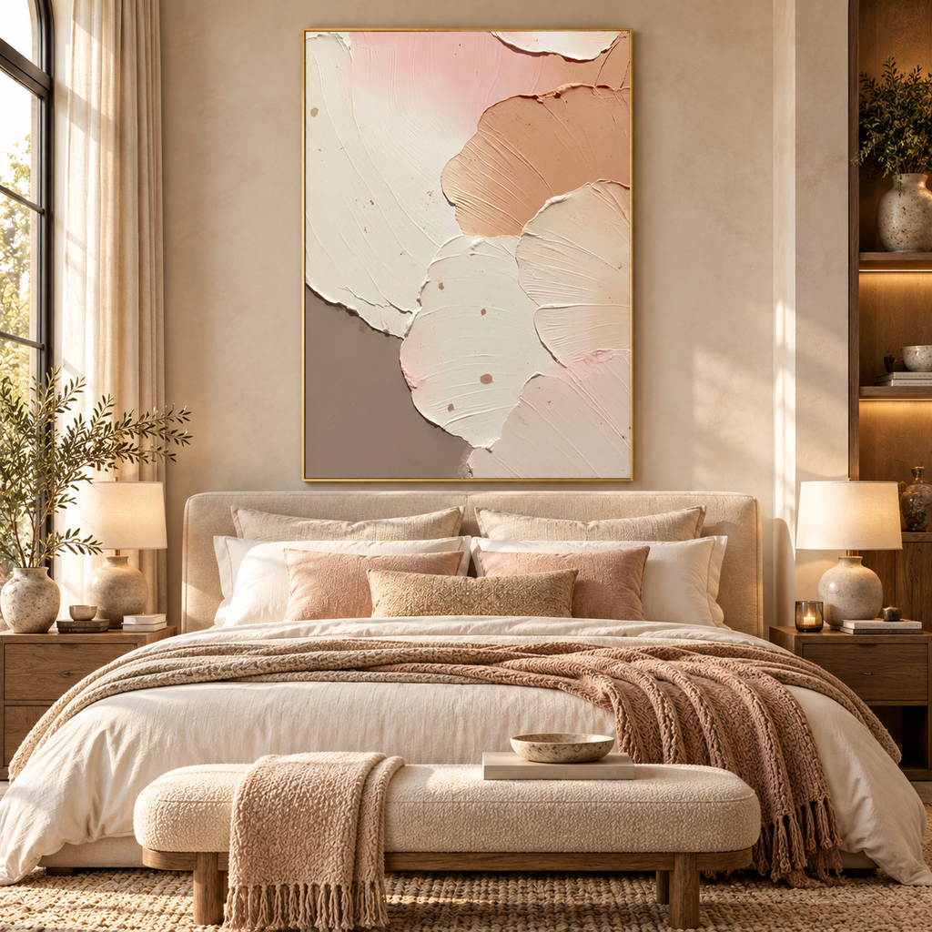 ARBYNART 3D Textured Art | Blush Neutral Petal Relief