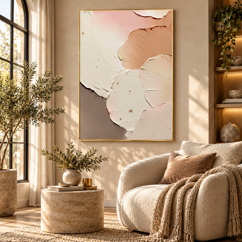 ARBYNART 3D Textured Art | Blush Neutral Petal Relief