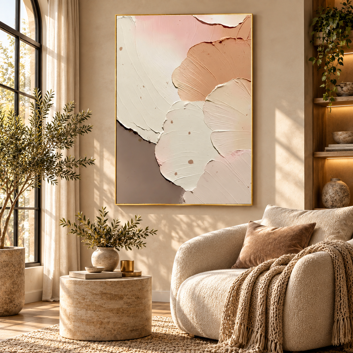 ARBYNART 3D Textured Art | Blush Neutral Petal Relief
