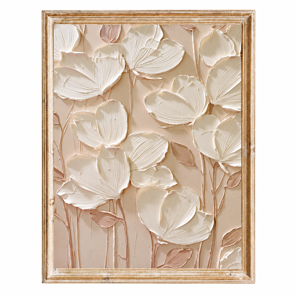 ARBYNART 3D Textured Art | Cream Floral Relief