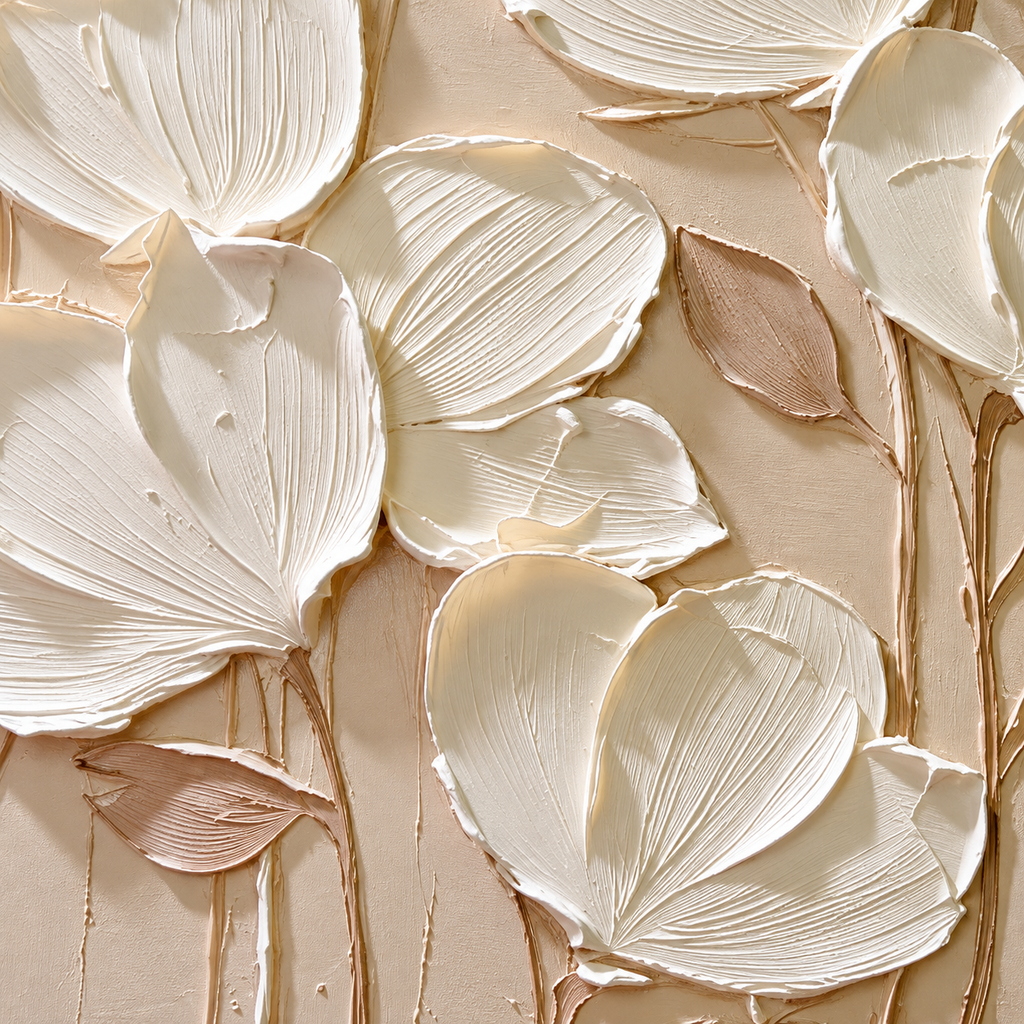 ARBYNART 3D Textured Art | Cream Floral Relief