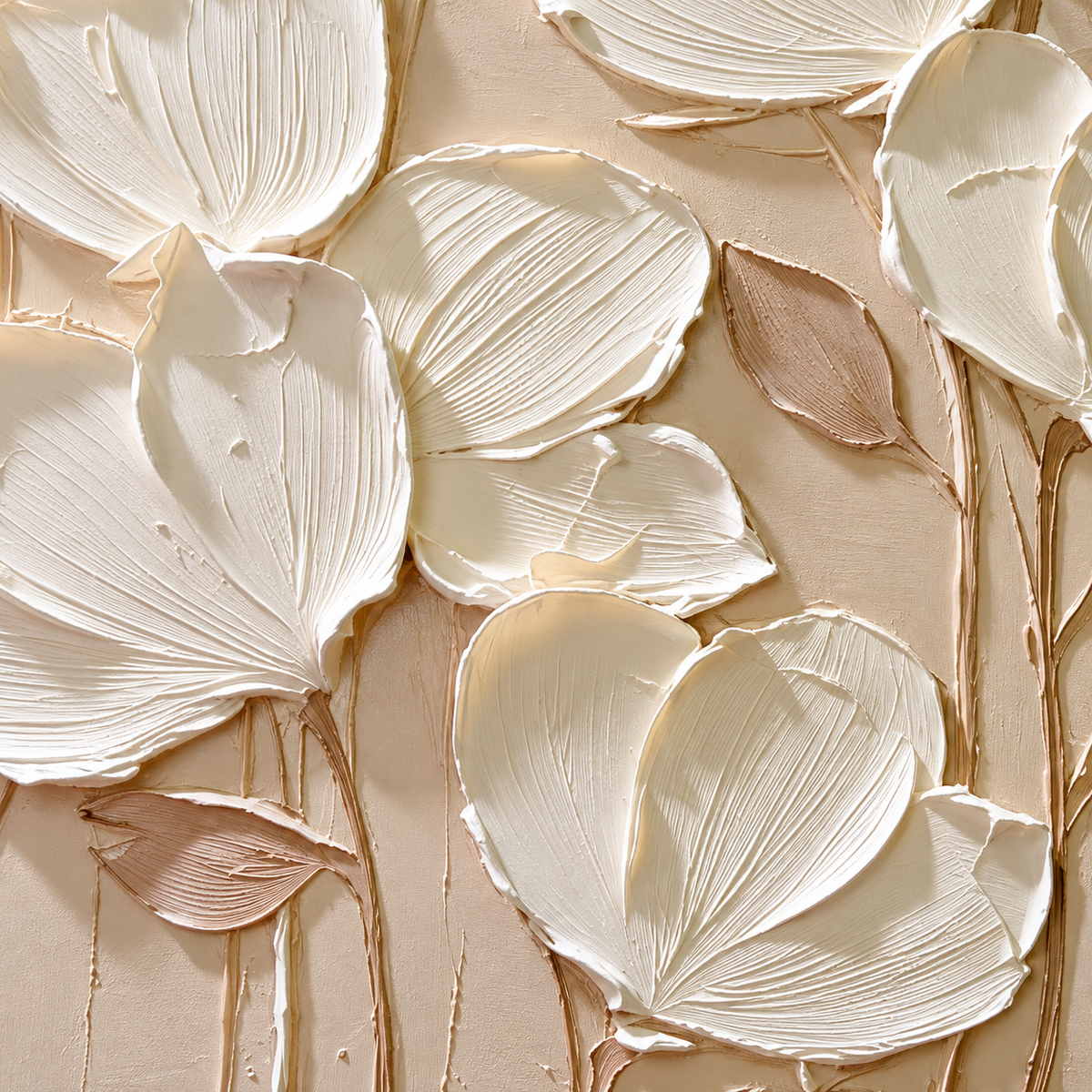 ARBYNART 3D Textured Art | Cream Floral Relief