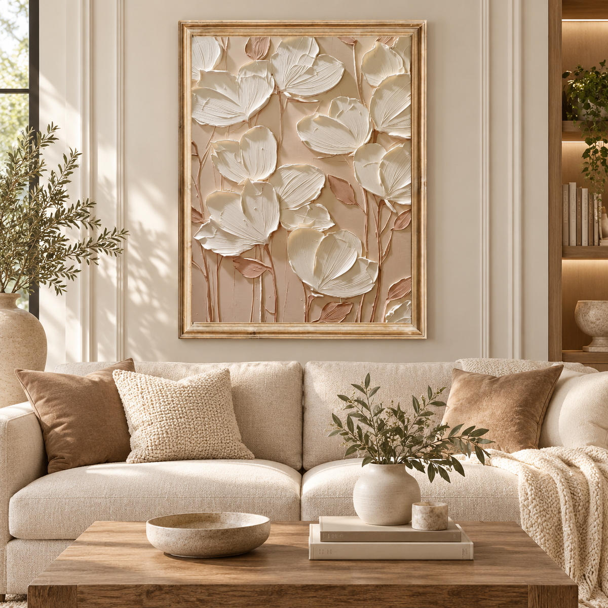 ARBYNART 3D Textured Art | Cream Floral Relief
