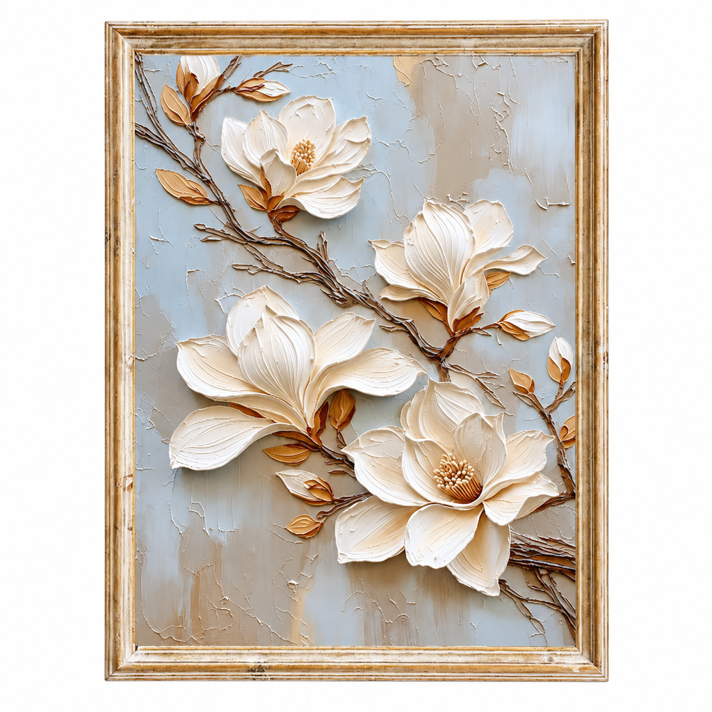 ARBYNART 3D Textured Art | Cream Magnolia Blooms
