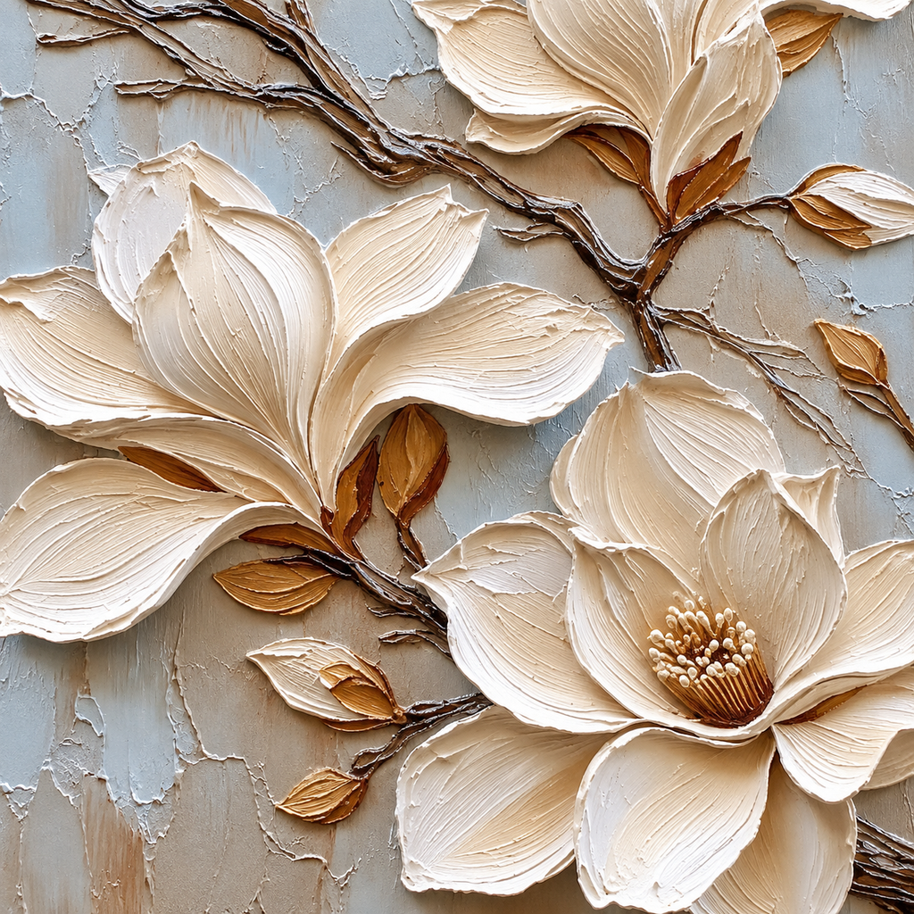 ARBYNART 3D Textured Art | Cream Magnolia Blooms