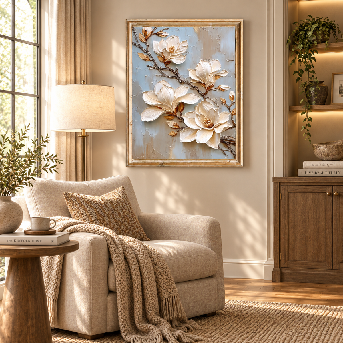 ARBYNART 3D Textured Art | Cream Magnolia Blooms