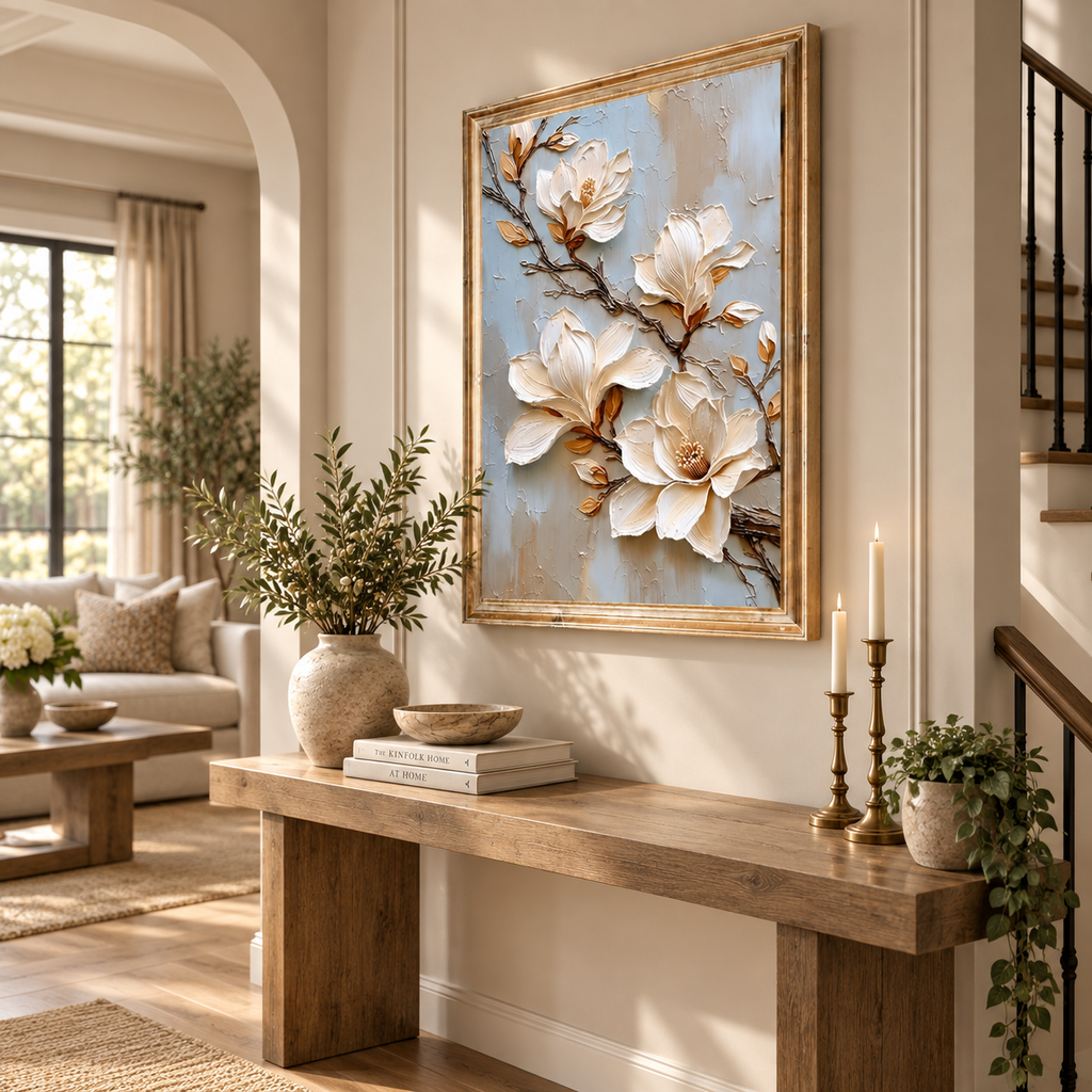 ARBYNART 3D Textured Art | Cream Magnolia Blooms