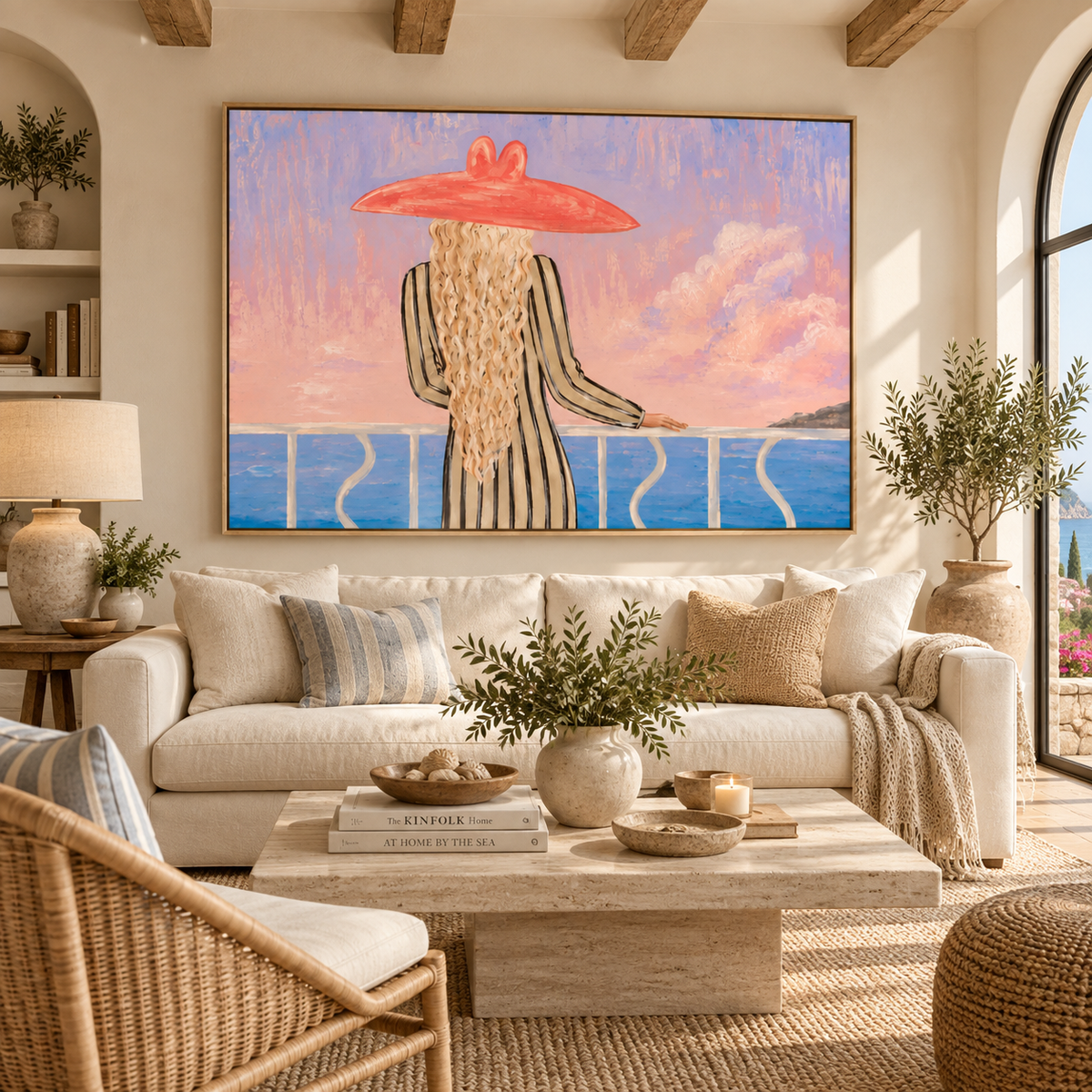 ARBYNART Vintage Americana Art | Crimson Hat Over Azure Waters