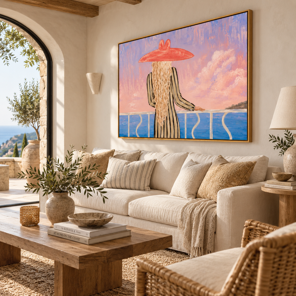ARBYNART Vintage Americana Art | Crimson Hat Over Azure Waters