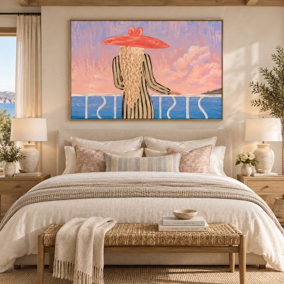 ARBYNART Vintage Americana Art | Crimson Hat Over Azure Waters