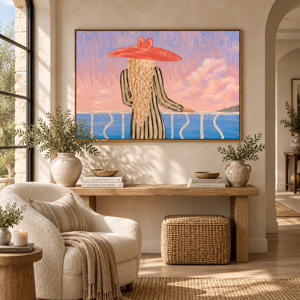ARBYNART Vintage Americana Art | Crimson Hat Over Azure Waters