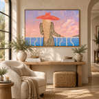 ARBYNART Vintage Americana Art | Crimson Hat Over Azure Waters