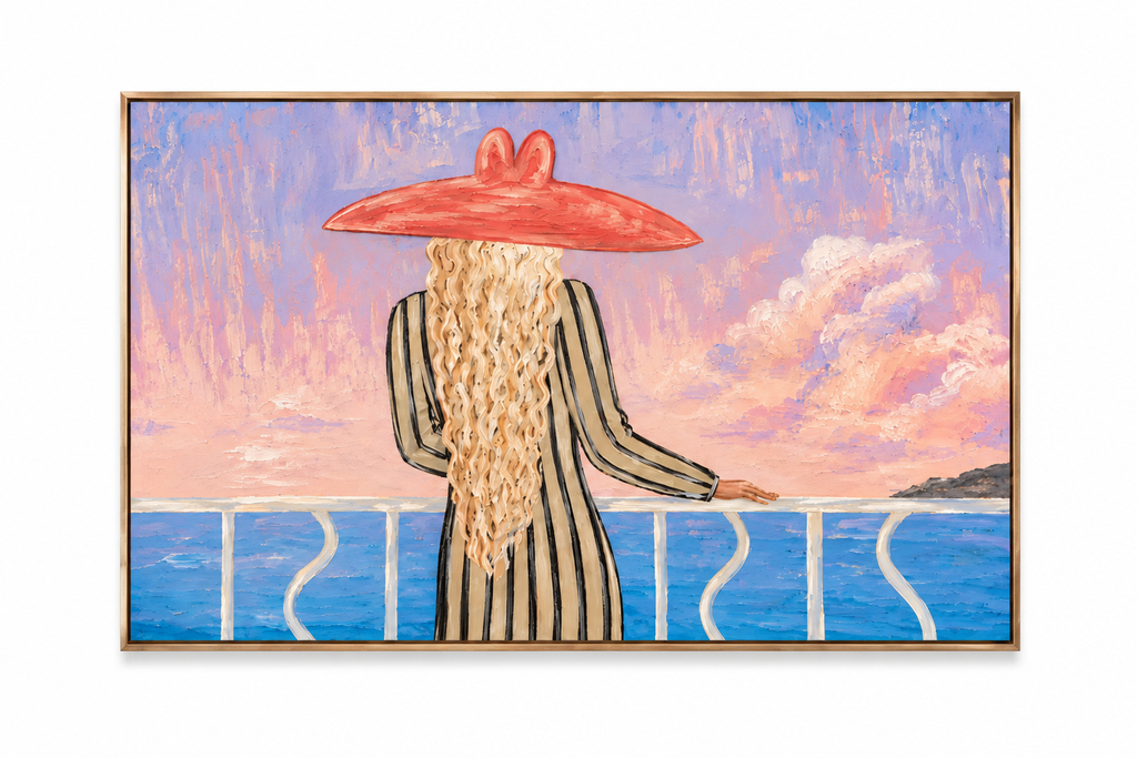 ARBYNART Vintage Americana Art | Crimson Hat Over Azure Waters