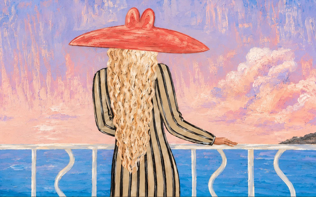 ARBYNART Vintage Americana Art | Crimson Hat Over Azure Waters