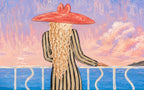 ARBYNART Vintage Americana Art | Crimson Hat Over Azure Waters