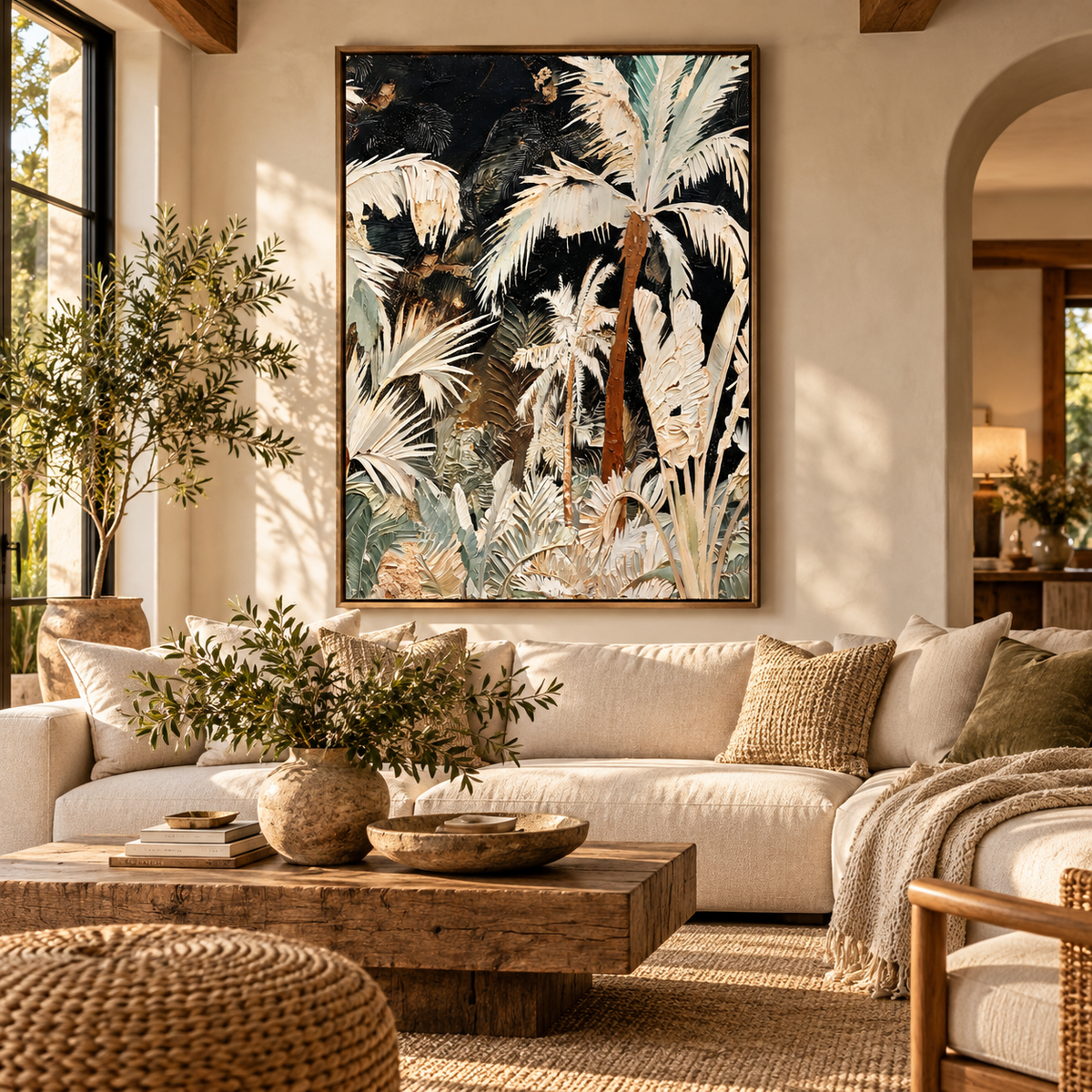 ARBYNART Abstract Art | Crimson Trunk in Ivory Fronds