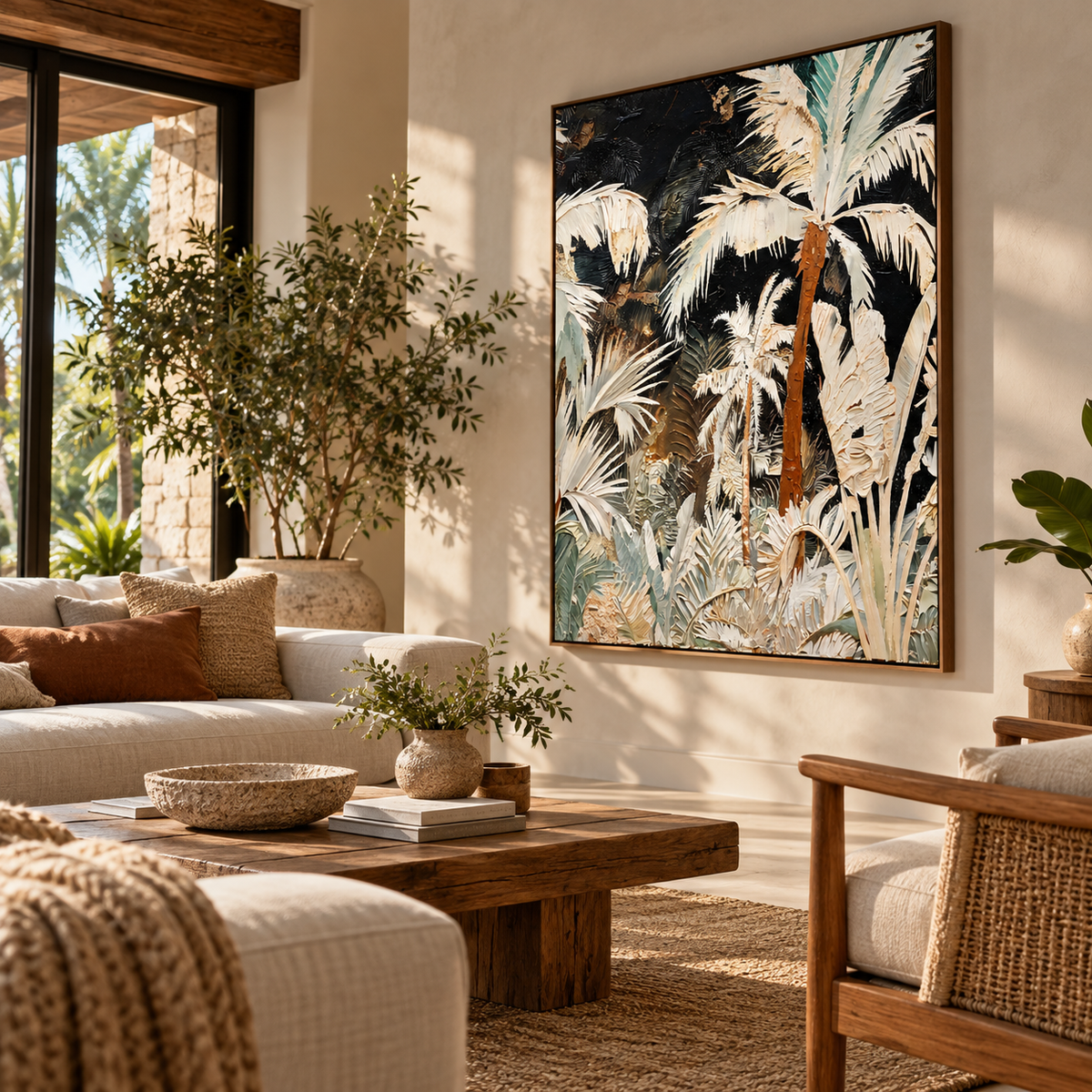 ARBYNART Abstract Art | Crimson Trunk in Ivory Fronds