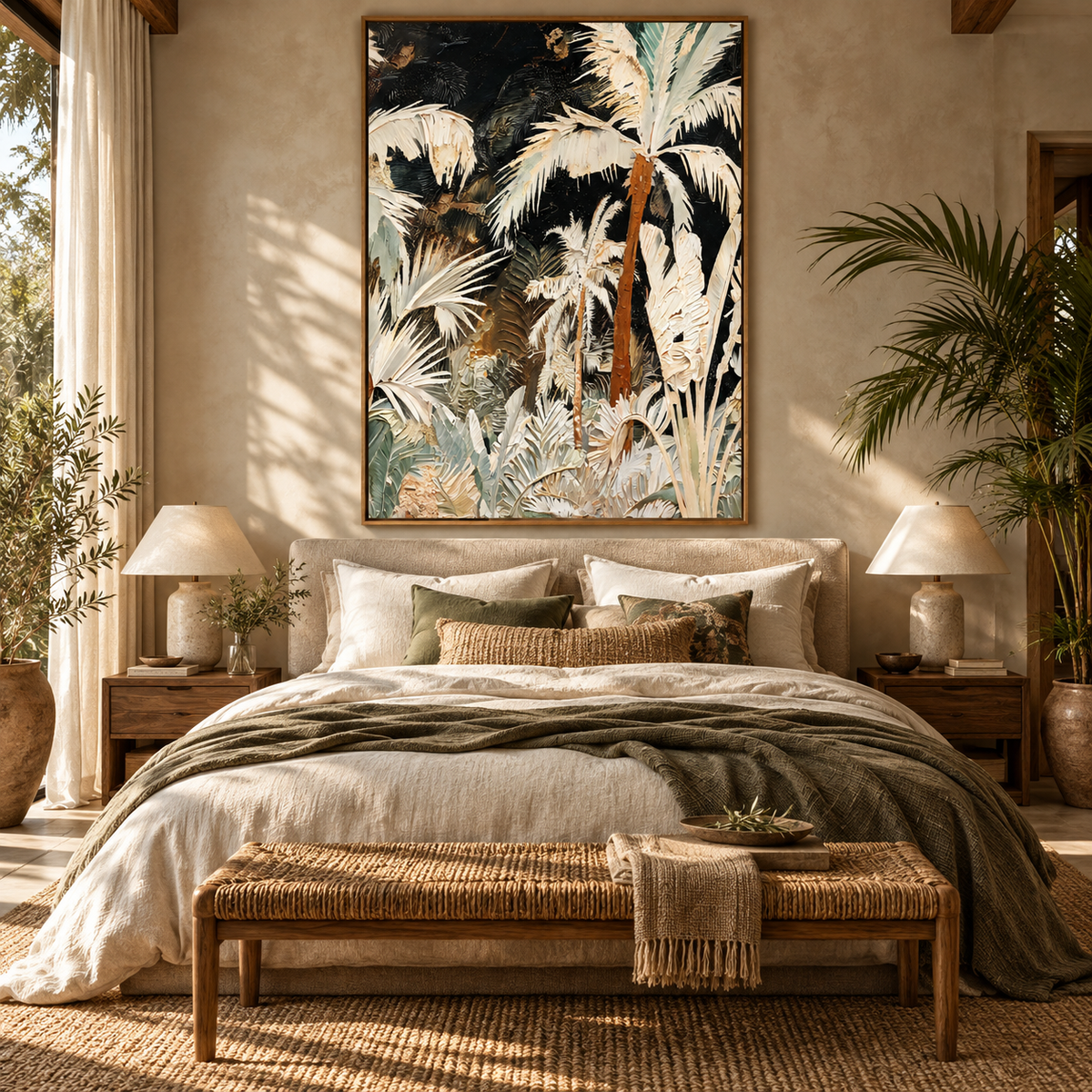 ARBYNART Abstract Art | Crimson Trunk in Ivory Fronds