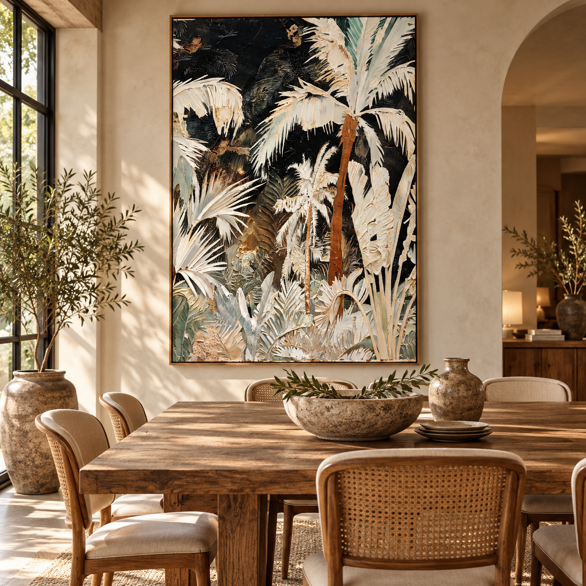 ARBYNART Abstract Art | Crimson Trunk in Ivory Fronds