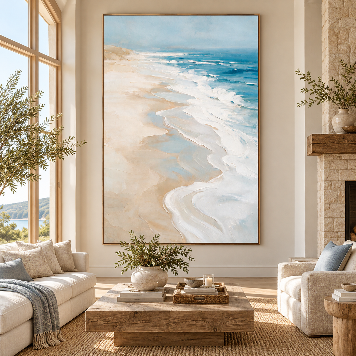 ARBYNART Impressionist Art | Curving Foam on a Pale Beach