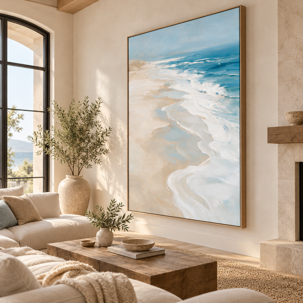 ARBYNART Impressionist Art | Curving Foam on a Pale Beach