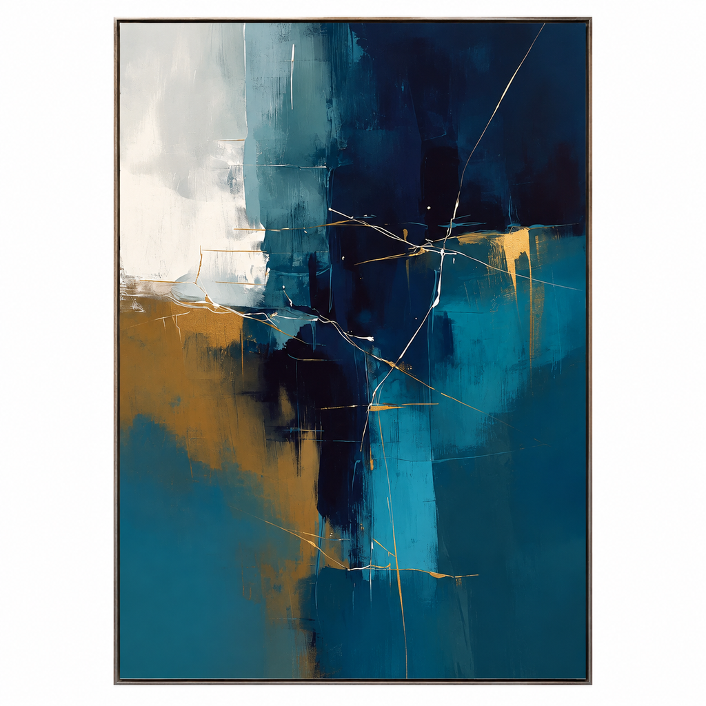 ARBYNART Abstract Art | Deep Blue Gold Crackle