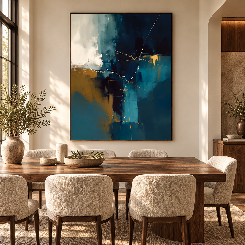 ARBYNART Abstract Art | Deep Blue Gold Crackle
