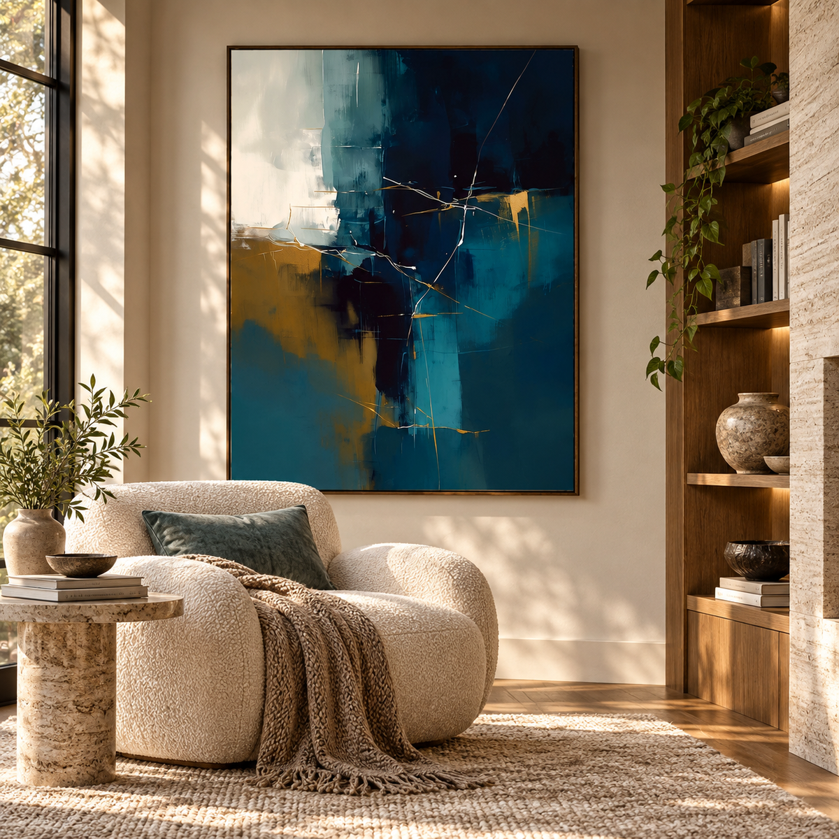 ARBYNART Abstract Art | Deep Blue Gold Crackle