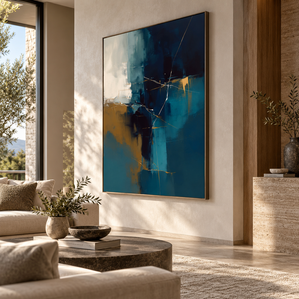 ARBYNART Abstract Art | Deep Blue Gold Crackle
