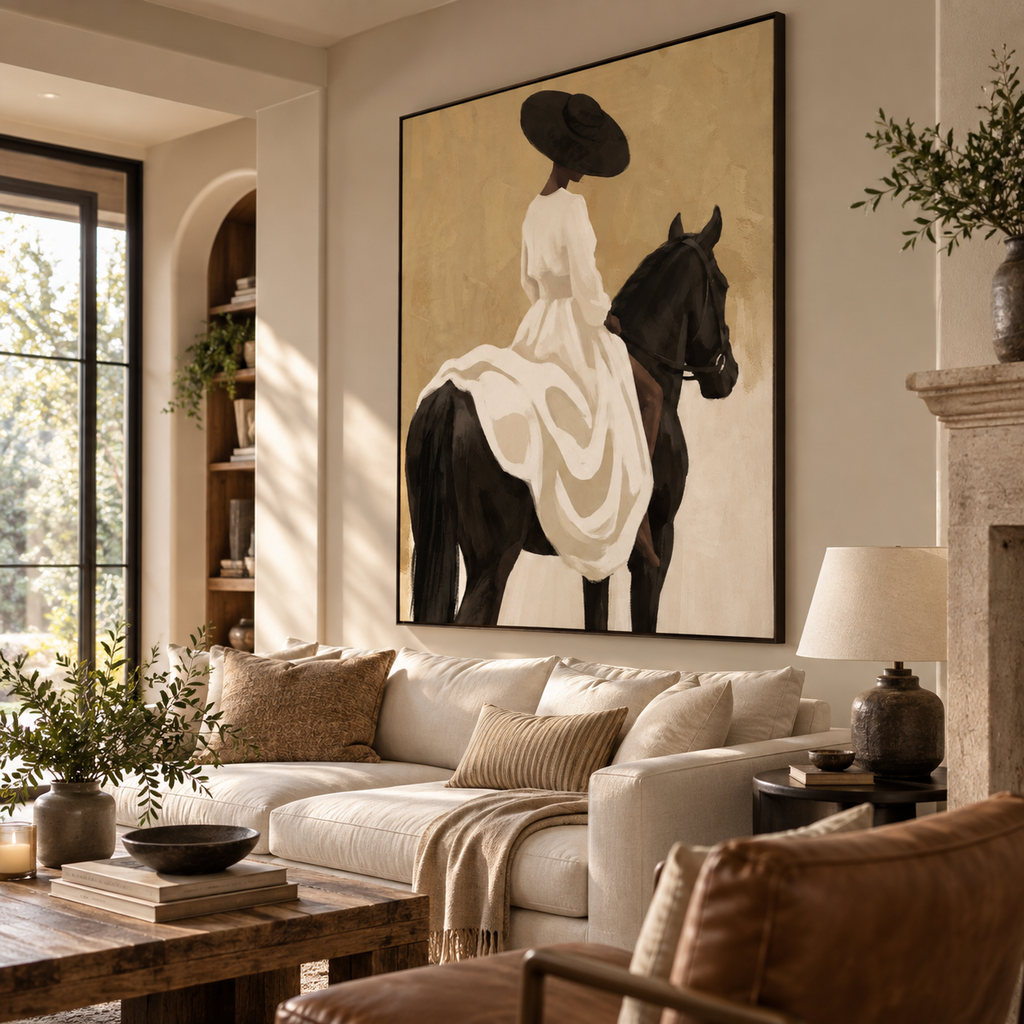 ARBYNART Vintage Americana Art | Elegant Ride on the Ivory Steed