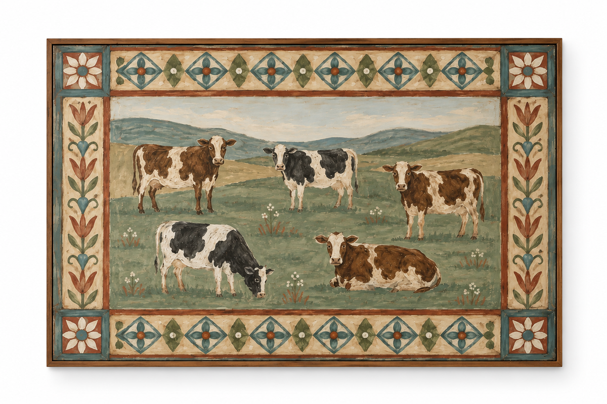ARBYNART Vintage Americana Art | Five Cattle in the Meadow