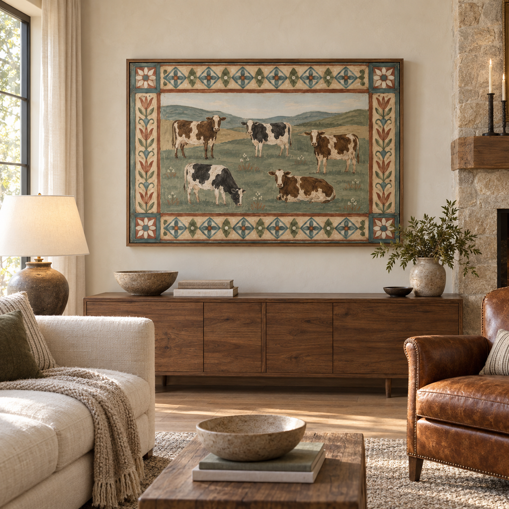 ARBYNART Vintage Americana Art | Five Cattle in the Meadow