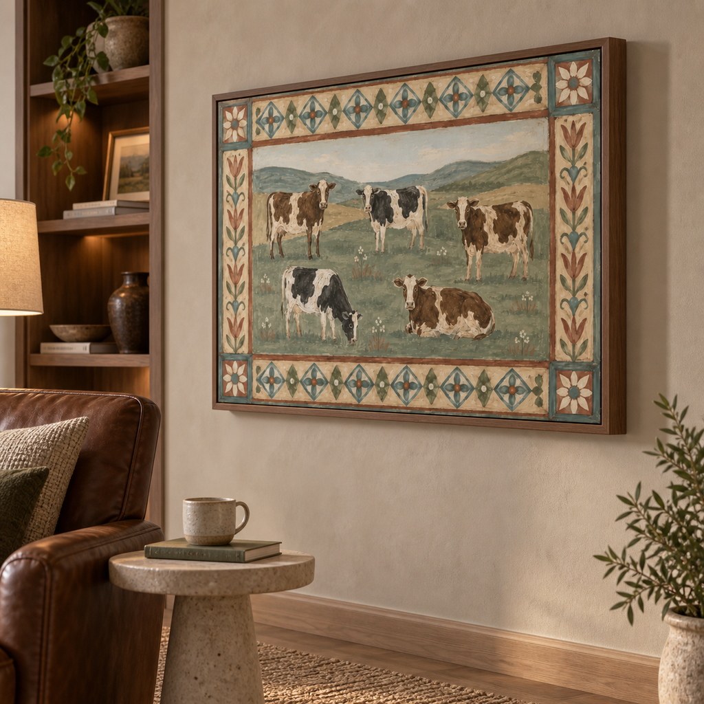 ARBYNART Vintage Americana Art | Five Cattle in the Meadow