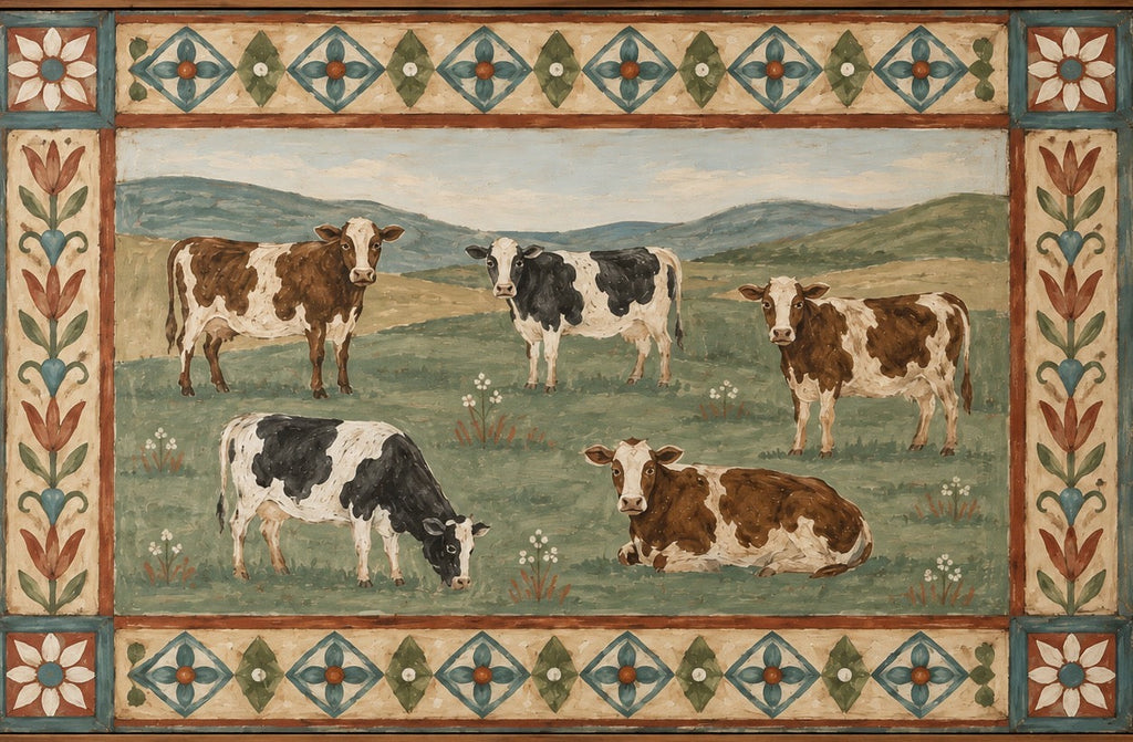 ARBYNART Vintage Americana Art | Five Cattle in the Meadow