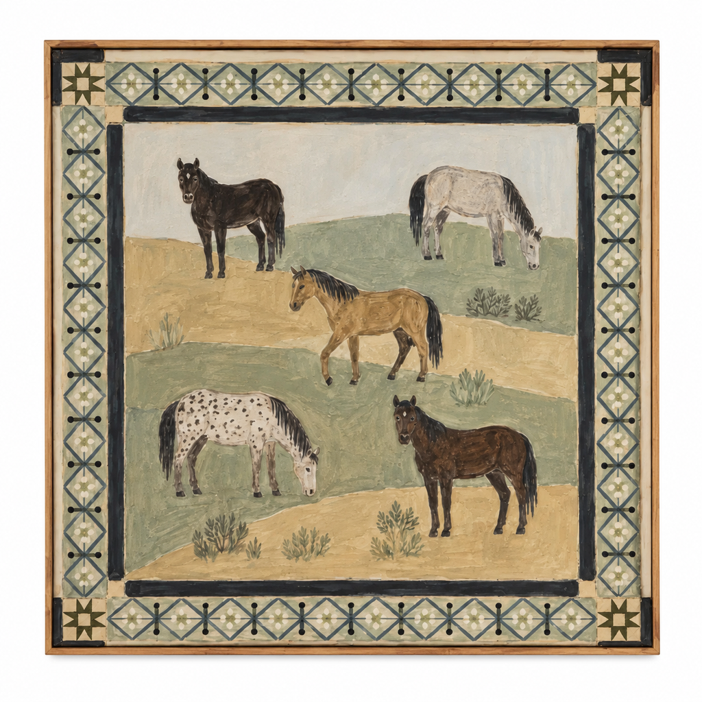 ARBYNART Vintage Americana Art | Five Equines on the Meadow