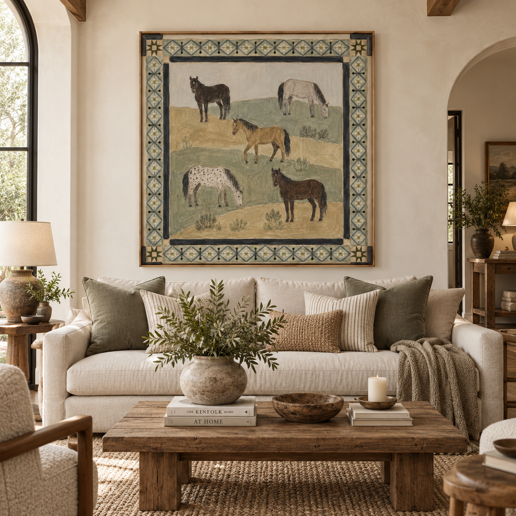 ARBYNART Vintage Americana Art | Five Equines on the Meadow