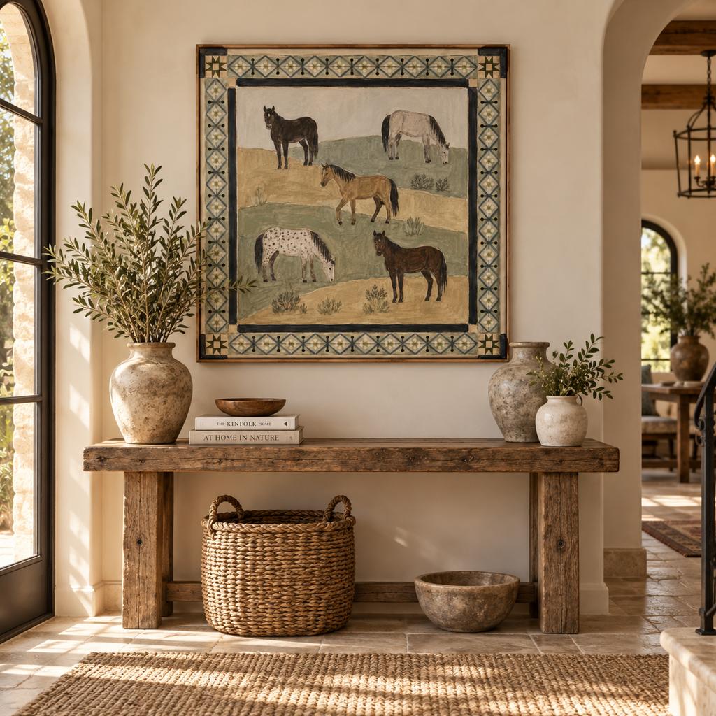 ARBYNART Vintage Americana Art | Five Equines on the Meadow
